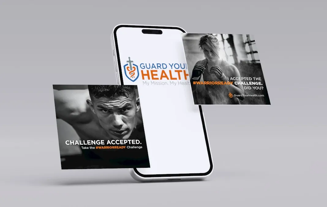 Social media advertisements for the Guard Your Health, My Mission, My Health campaign featuring the #WarriorReady challenge published for the Army National Guard.