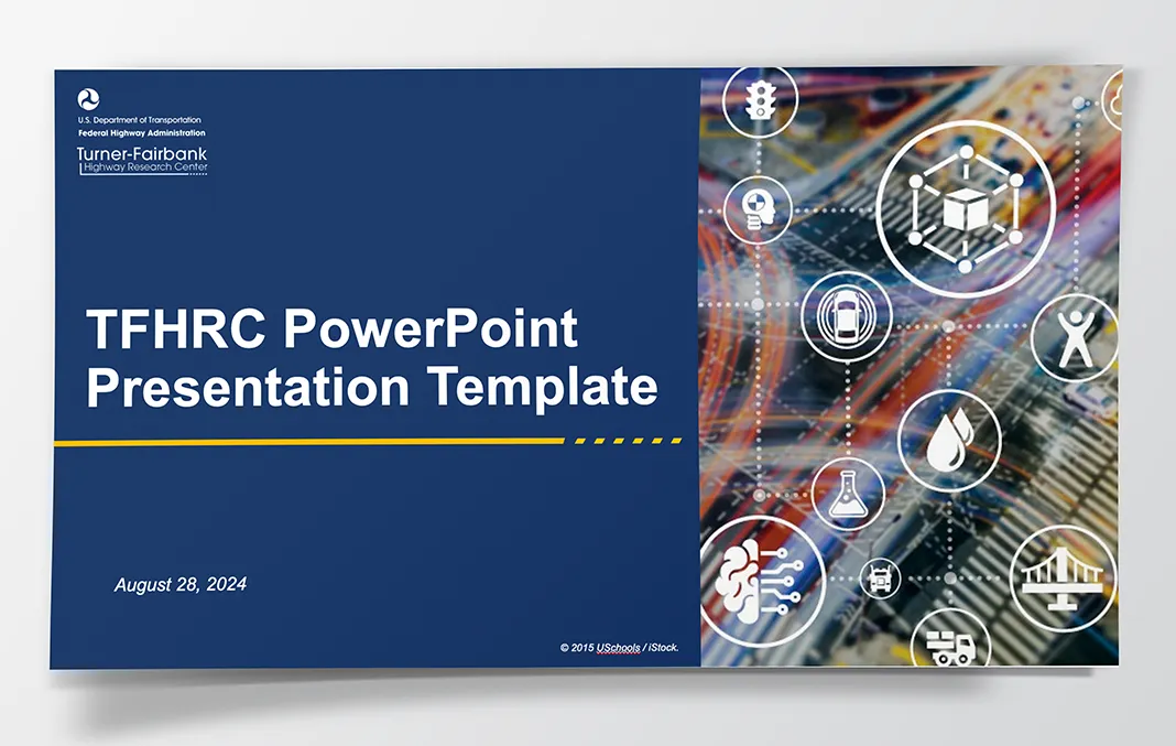 Screenshot of a PowerPoint presentation template shown in the TFHRC Design Manual for Communication Products.
